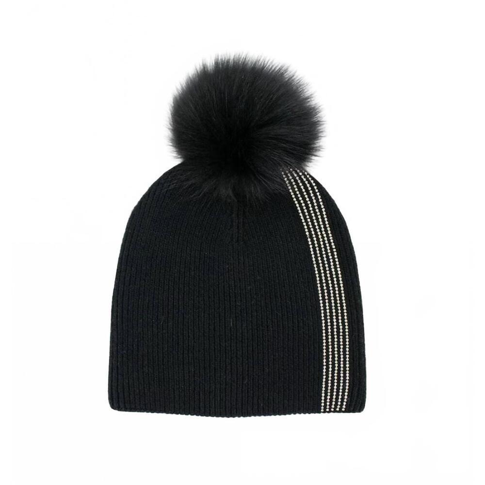 NEW MITCHIE'S MATCHINGS crystal stripes & fox pom hat in black